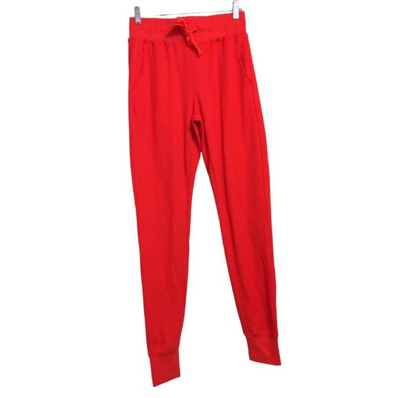 Zyia Active Womens Jogger Pants Red Waffle Knit High Rise Stretch Drawstring M - Picture 1 of 11